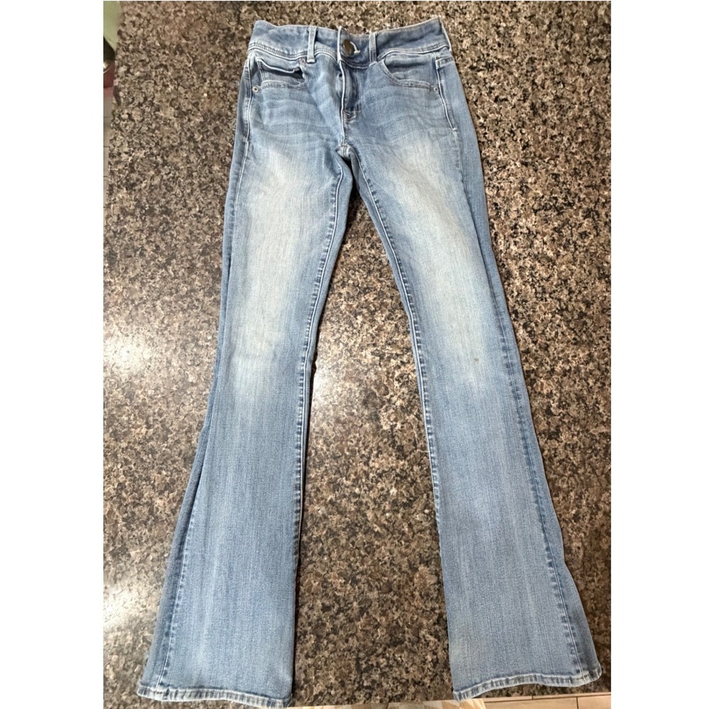 American Eagle Kick Boot Jeans 2 X-Long Light Wash 360 Super Stretch Denim